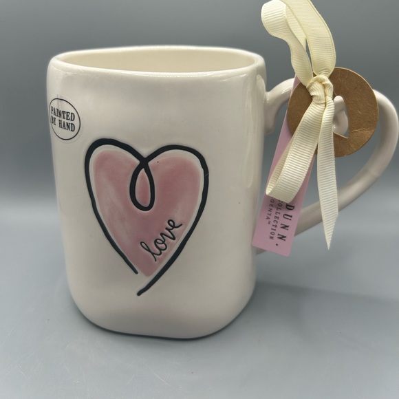 Rae Dunn LOVE Hand Painted Watercolor Heart Mug With Heart Handle Valentines NEW - Picture 1 of 3